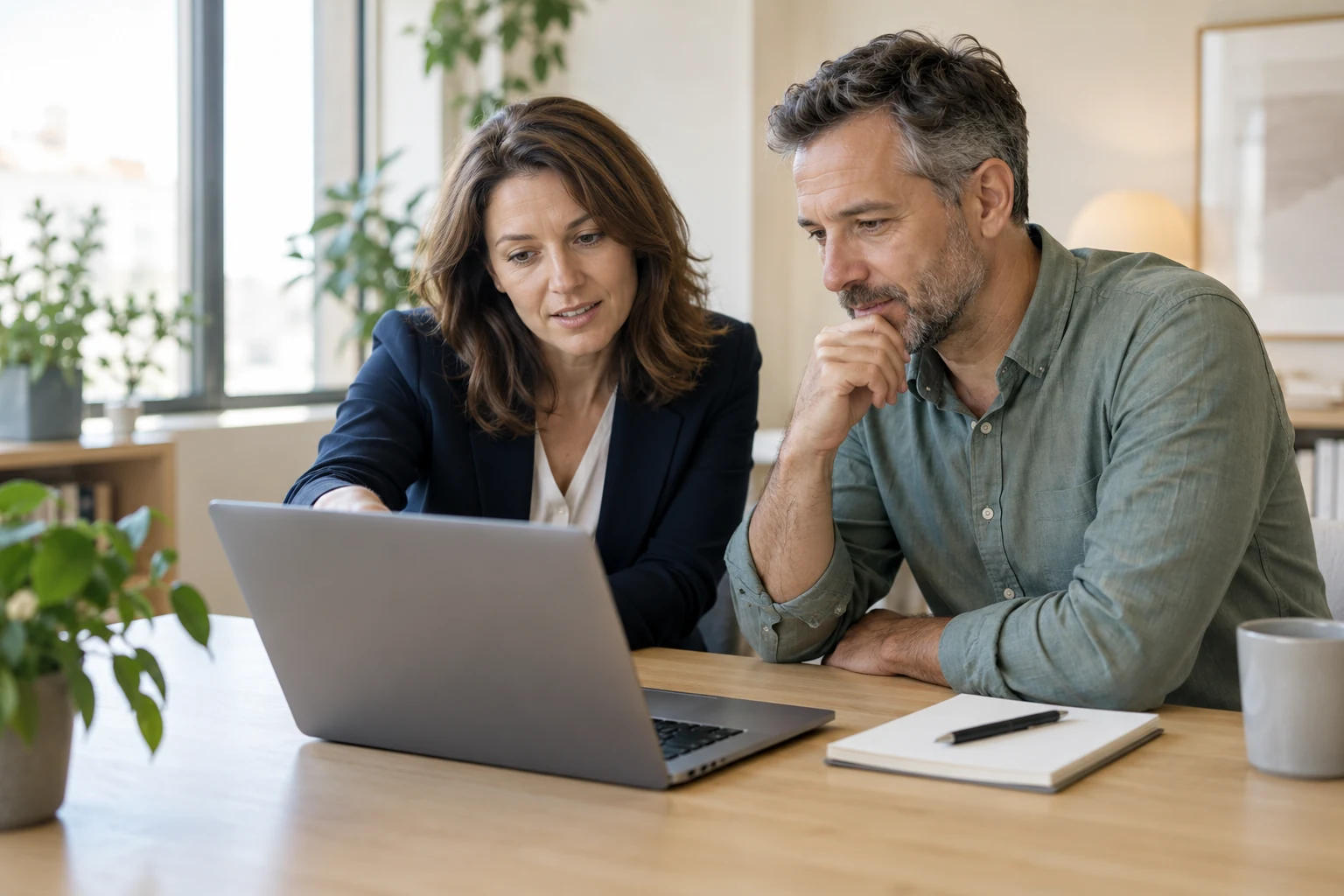 Two professionals working through an applied learning scenario